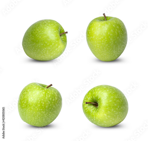 Collection of fresh green apple isolated on white background