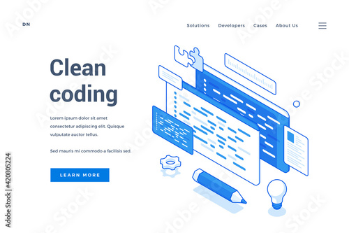 Vector of website offering clean coding information