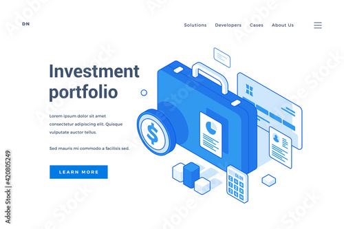 Graphic banner of portfolio in isometric design