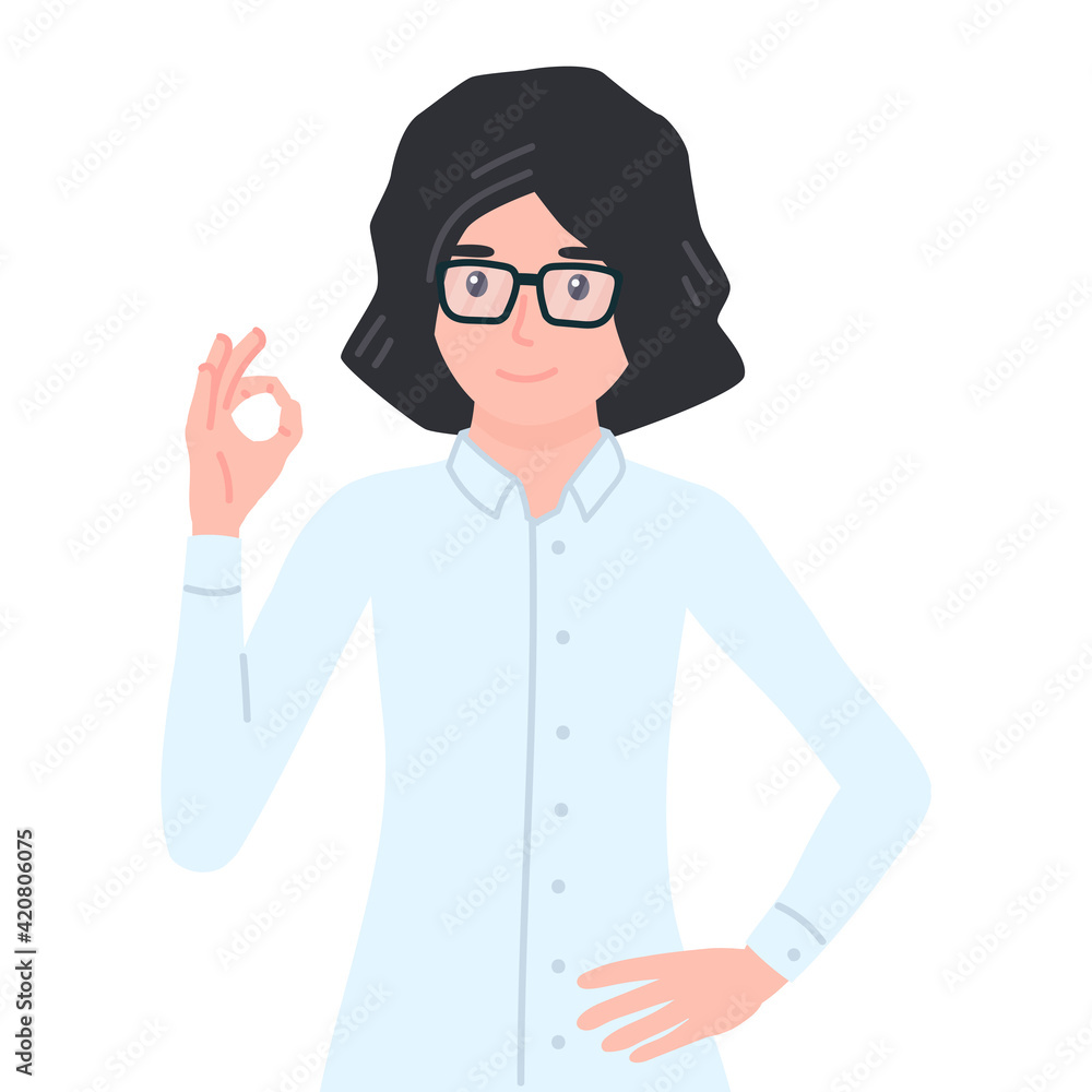 Beautiful young businesswoman showing a gesture Okay. Cute office girl doing positive gesture OK Beautiful young businesswoman showing a gesture Okay. Cute office girl doing positive gesture OK