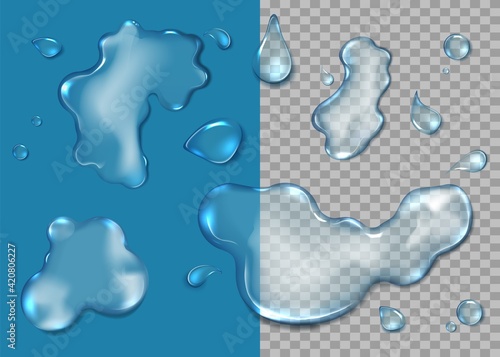 Murais de parede Water puddle set, vector isolated top view illustration