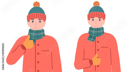 Young man wearing winter clothes showing thumbs up sign. Like, cool gesturing. Male personage agree