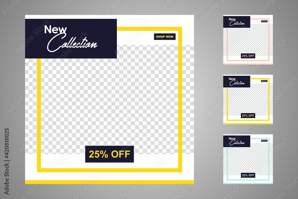 New set of editable minimal banner templates. Suitable for social media posts and web or internet ads. Vector illustration with photo college.