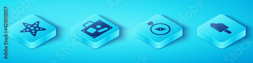 Set Isometric Starfish, Suitcase, Ice cream and Compass icon. Vector