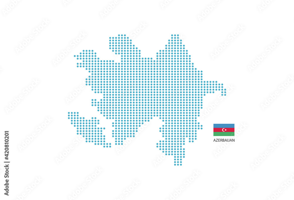 Azerbaijan map design blue circle, white background with Azerbaijan flag.