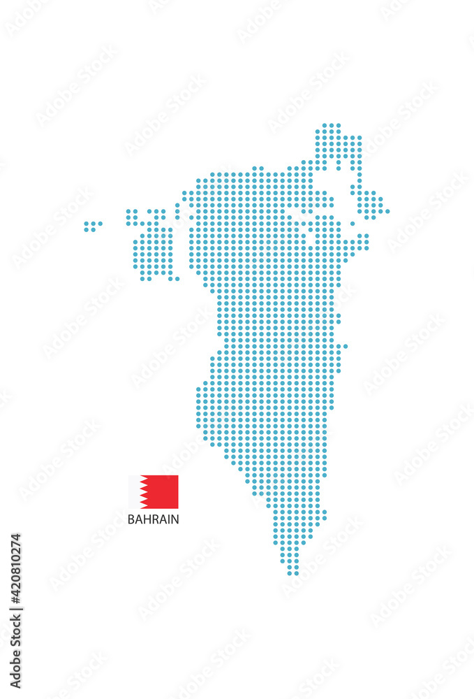 Bahrain map design blue circle, white background with Bahrain flag.