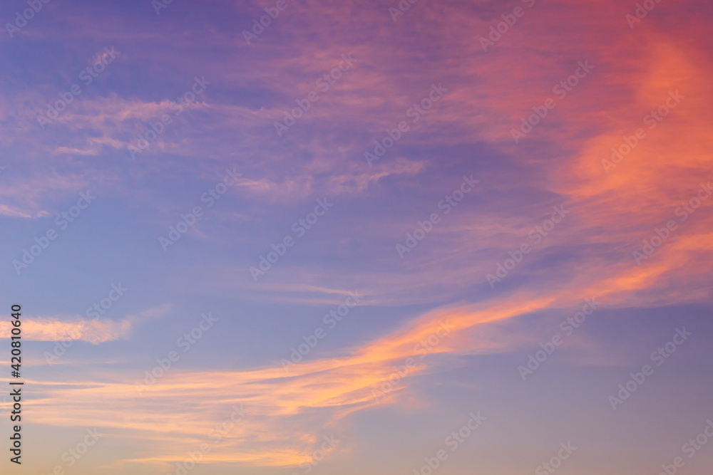 Evening sky with colorful sunlight cloud on twilight, Dusk sky.