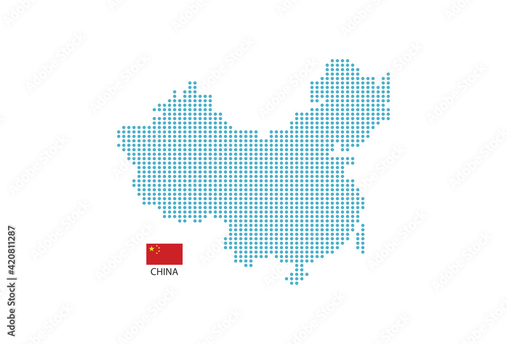China map design blue circle, white background with China flag.