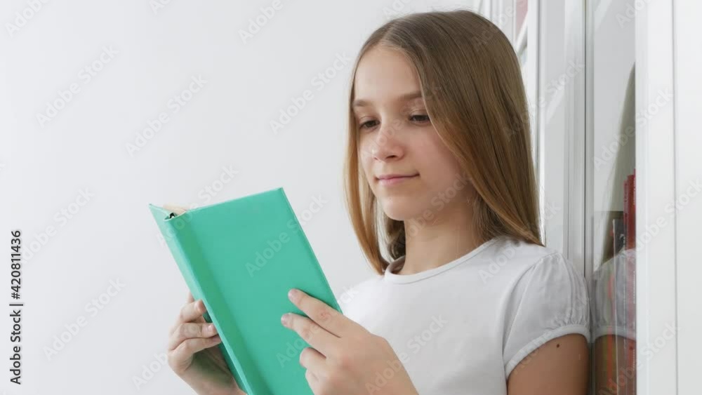 Kid Reading Books, Student Child in School Library, Teenager Blonde Girl Studying Learning in Classroom, Children Education Kid Reading Books, Student Child in School Library, Teenager Blonde Girl Studying Learning in Classroom, Children Education