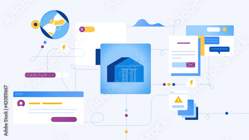 Social media metrics data and bank analysis. Marketing reach, impact and engagement measurement to estimate strategy performance and influence. Abstract illustration