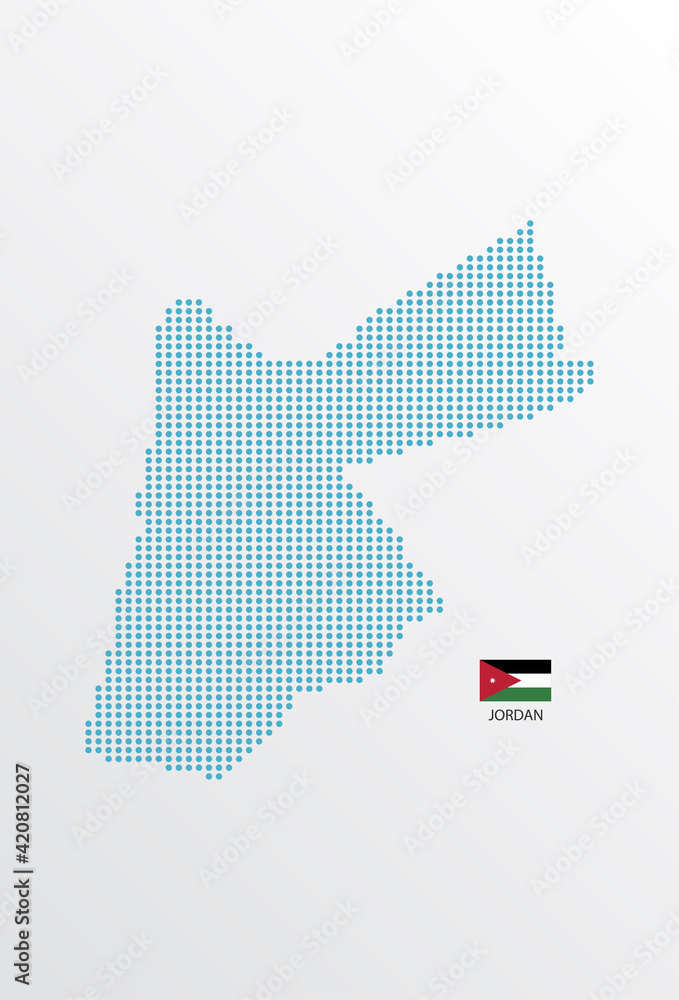 Jordan map design blue circle, white background with Jordan flag.