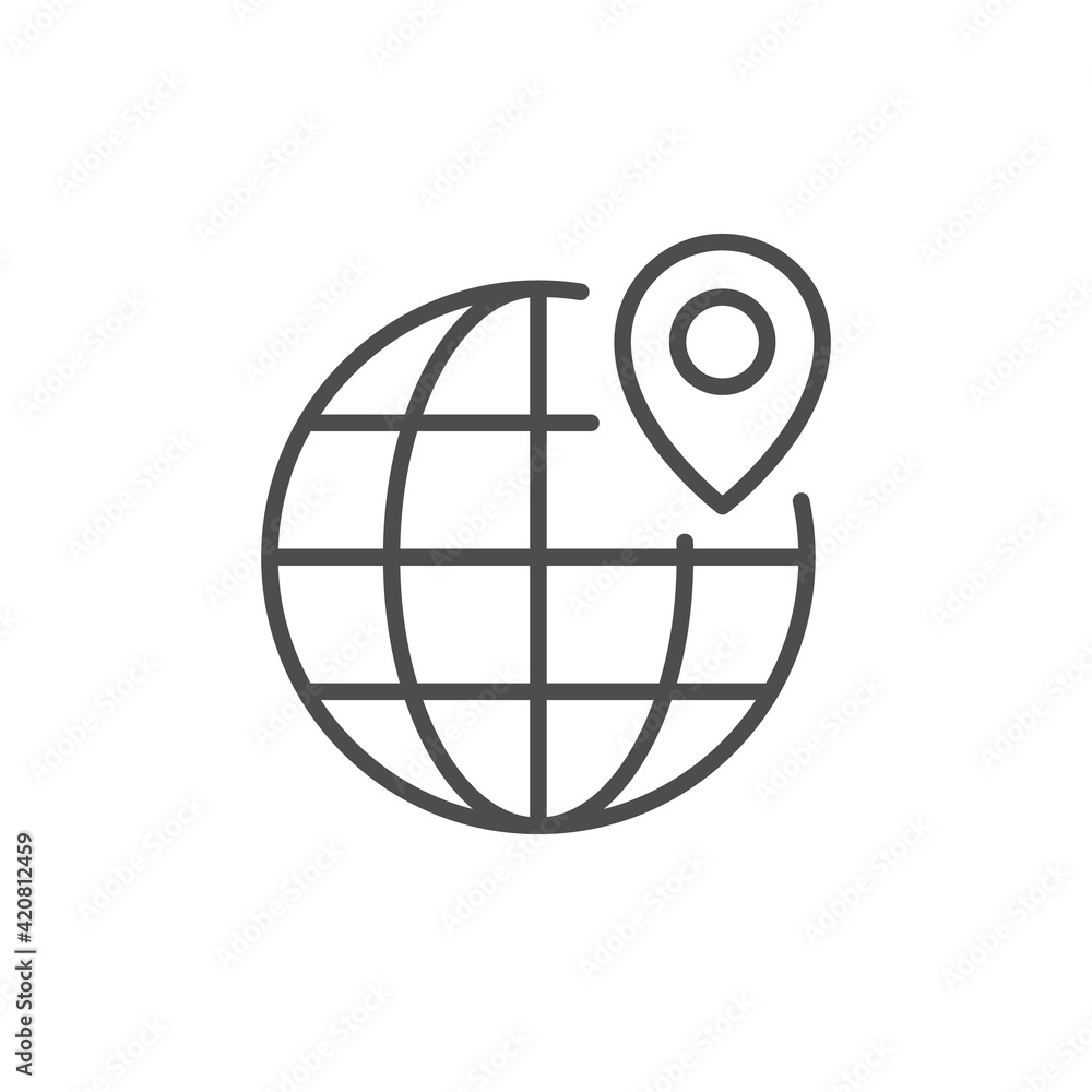 Globe and location point line icon Globe and location point line icon