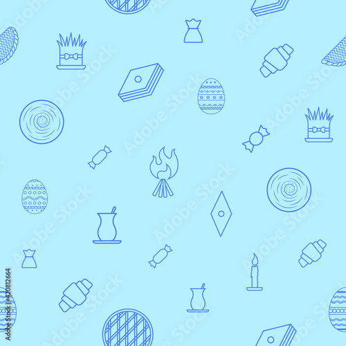 Vector seamless pattern of Nowruz attributes. Nowruz holiday pattern background.