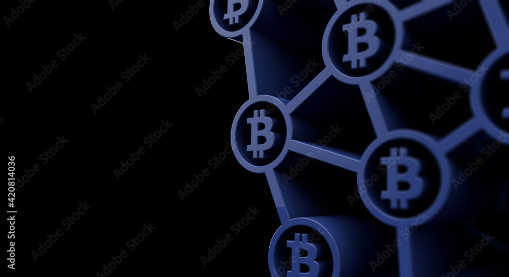 Obraz premium Bitcoin cryptocurrency symbol blockchain technology background. 3D Rendering