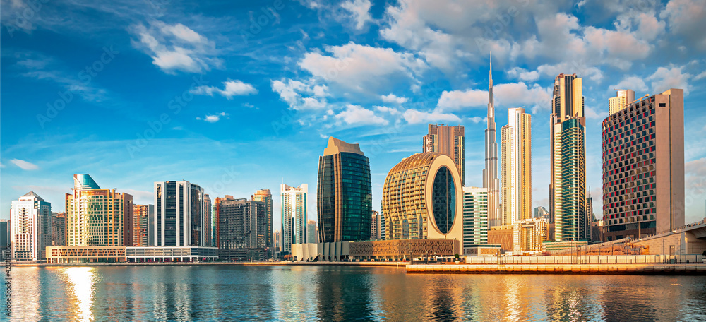 Dubai - modern city center skyline with luxury skyscrapers, United Arab Emirates ,Asia hollydai