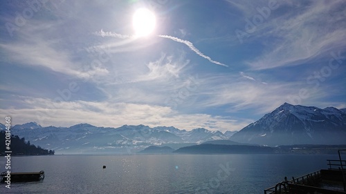 Thun, lake view, swiss, japan, national flag