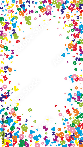Falling bright numbers. Math study concept with flying digits. Beauteous back to school mathematics banner on white background. Falling numbers vector illustration.