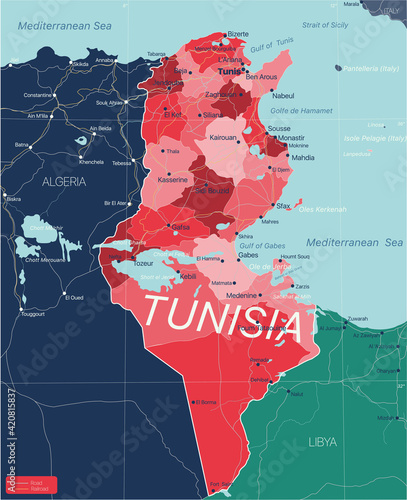 Tunisia country detailed editable map