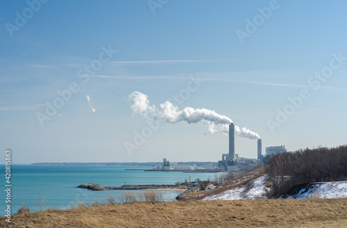 plant in the city in Wisconsin over Lake Michigan