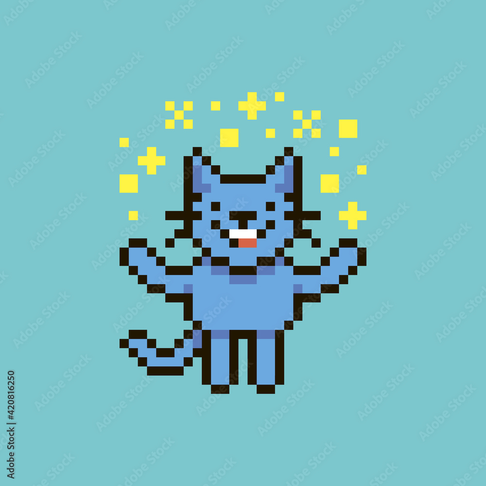 colorful simple flat pixel art illustration of cartoon smiling crypto cat  showing a magical glow overhead Stock Vector | Adobe Stock