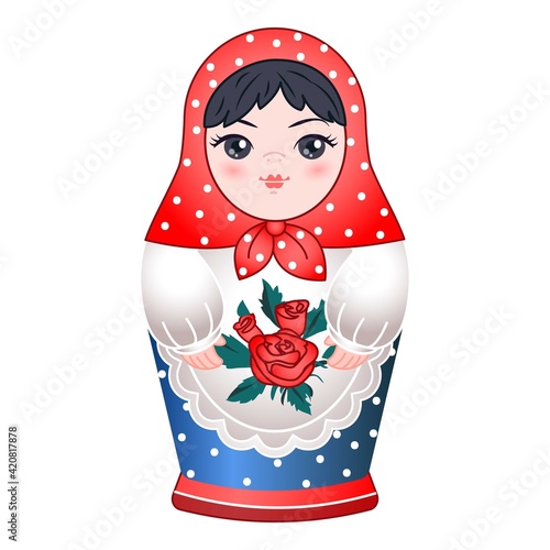 Wooden russian doll icon, cartoon style