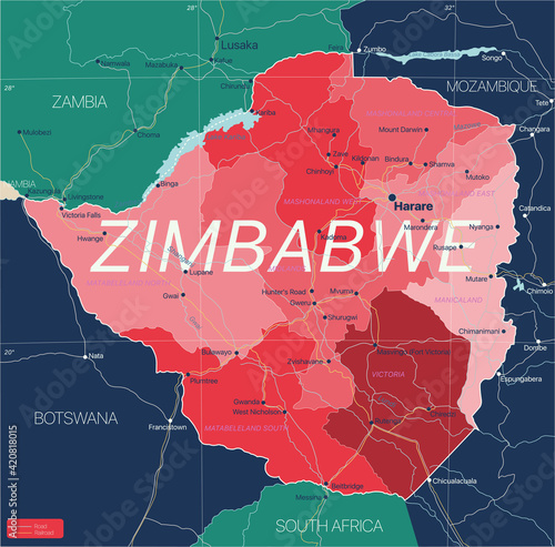 Zimbabwe country detailed editable map