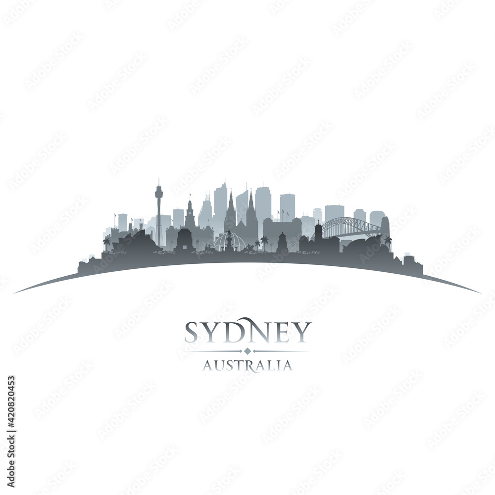 Sydney Australia city silhouette white background