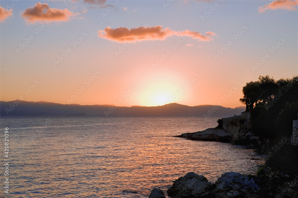 The shore south of Gaios, Paxos, Greece, at dawn