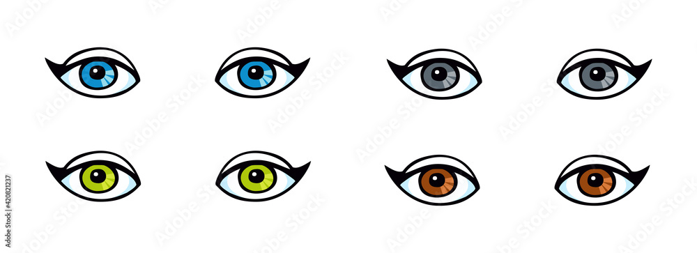 Set of woman eyes of different colors on white background. Set of woman eyes of different colors on white background.