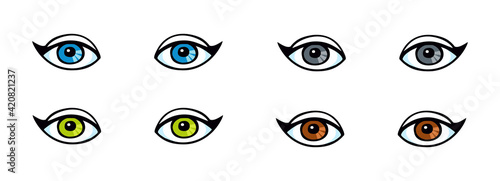 Set of woman eyes of different colors on white background.