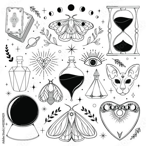 Magic clip art vector Illustration. Mystical Illustration template for stickers. 