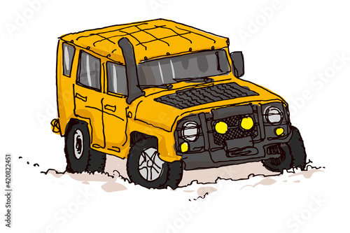 Off road vehicle car, car off-road 4x4 truck, suv car, hand drawn vector illustration