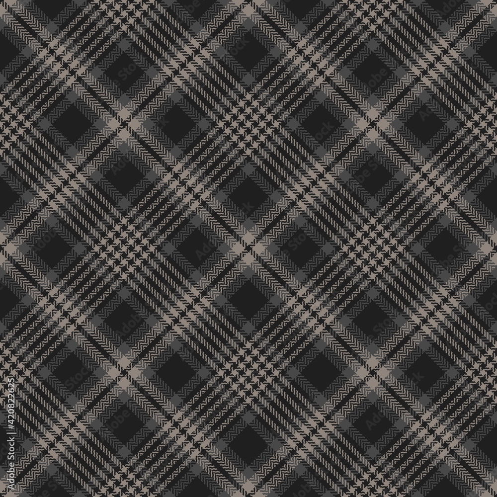 Abstract pattern plaid in dark grey. Textured herringbone seamless tartan check plaid graphic for flannel shirt, blanket, skirt, scarf, throw, other modern spring autumn winter fashion textile print.