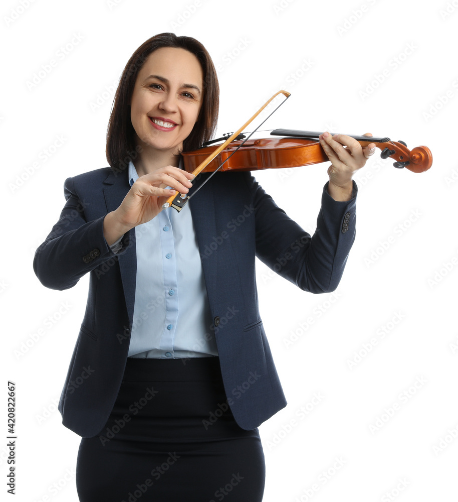 Music teacher playing violin on white background Music teacher playing violin on white background