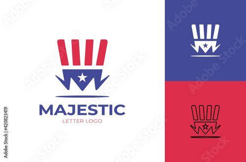 Magic hat with letter logo design inspiration. Magic USA sam hat logo concept,vector illustration