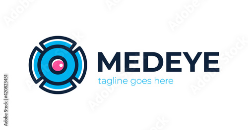 MRI machine scan device Eyes with Icons Health logo Design concept Vector. Health eye logo Template. Icon symbol.