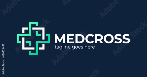 Medical Logo Design. Abstract Medical Cross Made From Abstract Square Pieces. Vector Logotype Illustration. Health minimal and cool logo brand icon symbol and visual identity for health companies