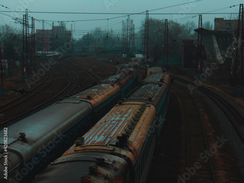 Standing trains at the railway station