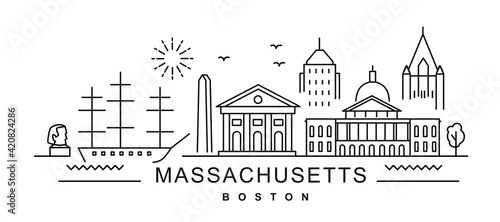 Massachusetts in outline style on white. Landmarks sign with inscription.