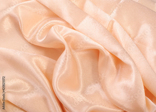 Beige satin glitter luxury fabric background with copy space, Backgrounds; Textured; Textile; Silk