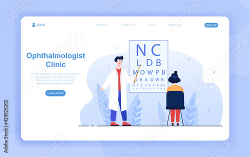 Female patient getting her vision checked by opthalmologist in clinic