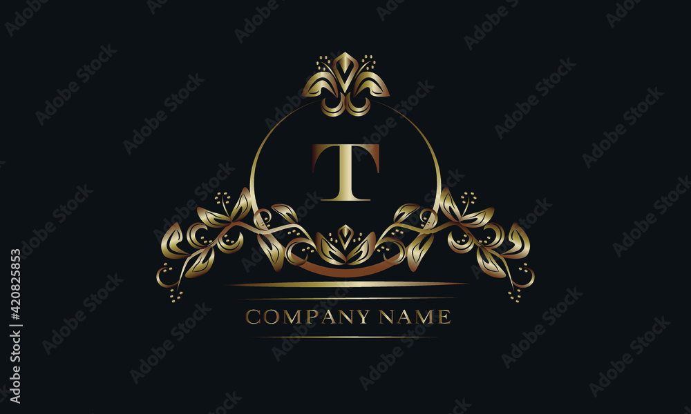 Elegant bronze monogram with the letter T. Exquisite business sign, identity for a hotel, restaurant, jewelry.