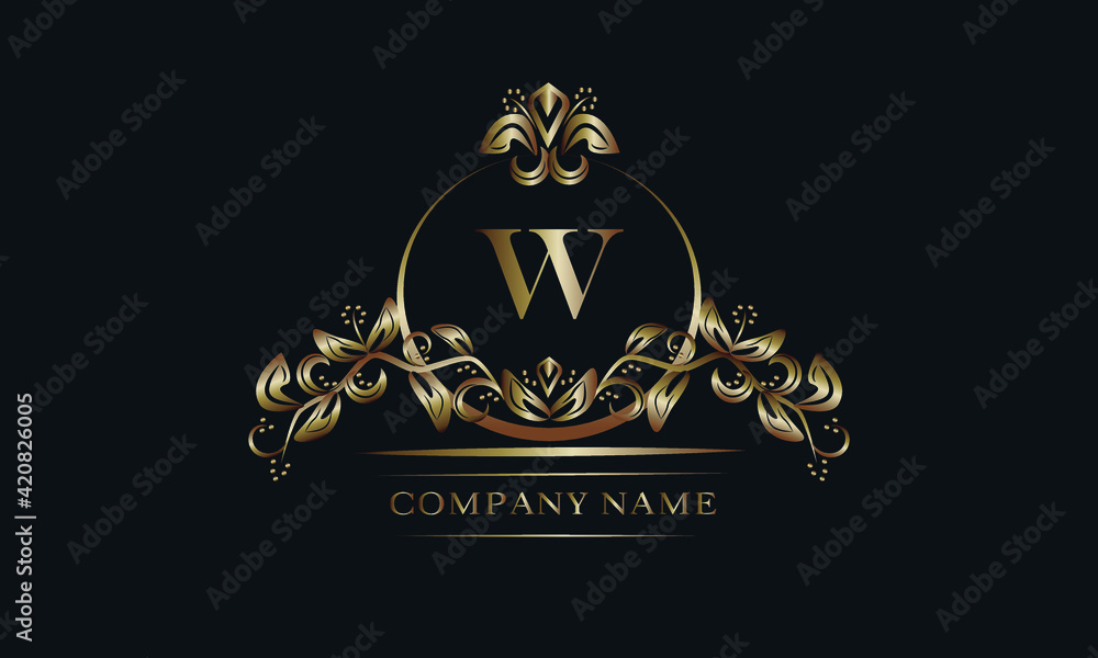 Elegant bronze monogram with the letter W. Exquisite business sign, identity for a hotel, restaurant, jewelry.