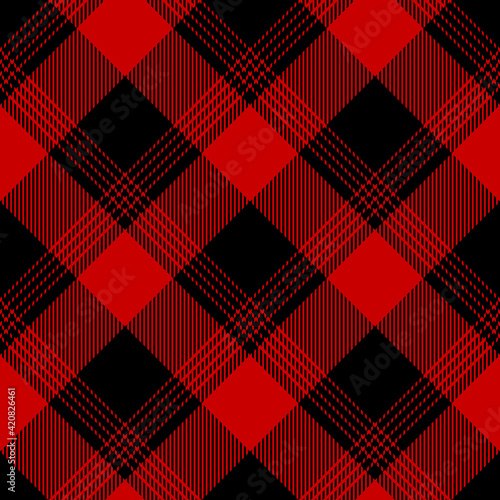 Buffalo check pattern vector in black and red. Seamless decorative dark bright background for flannel shirt, skirt, gift wrapping paper, other modern spring autumn winter fashion textile design.