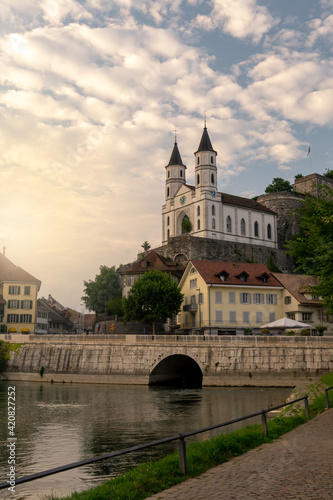 Aargau, Switzerland. Aarburg Castle on a cliff above the river Aare