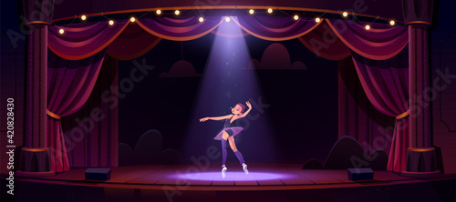 Ballerina dance on stage, girl perform ballet