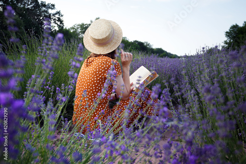 Provence - girl reading a book in a lavender field