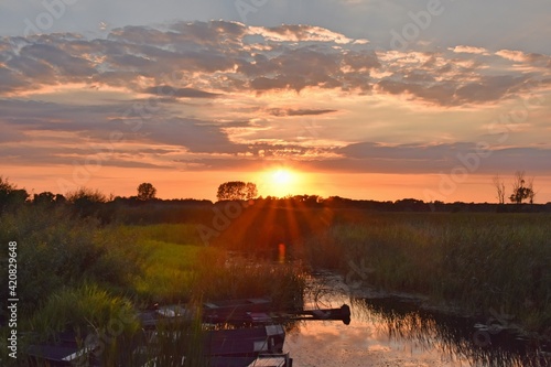 Biebrza National Park, Goniądz, sunset, wetlands, river backwaters, photo