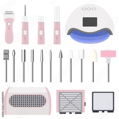 ネイルキットのセルフ＆電動セットのイラスト　集塵機 　ダストコレクター　ベクター