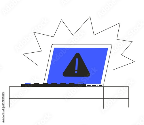 Blue screen of death or computer malfunction concept for web or ui design and ads. Malware or bug in software or program. Data recovery from a corrupted or inaccessible hard drive vector illustration.